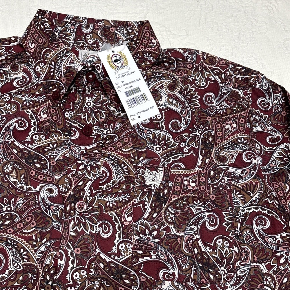 Cinch Western Shirt Boys L/S Buttons Paisley Burgundy MTW7060402 Size 10 Medium